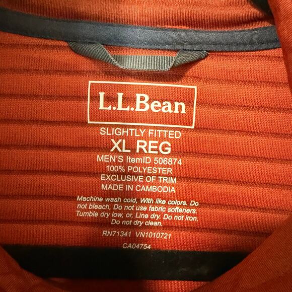 L.L. Bean Men's Airlight Knit Pullover Snap Sweatshirt Stripe Burnt Red XL - Picture 4 of 6
